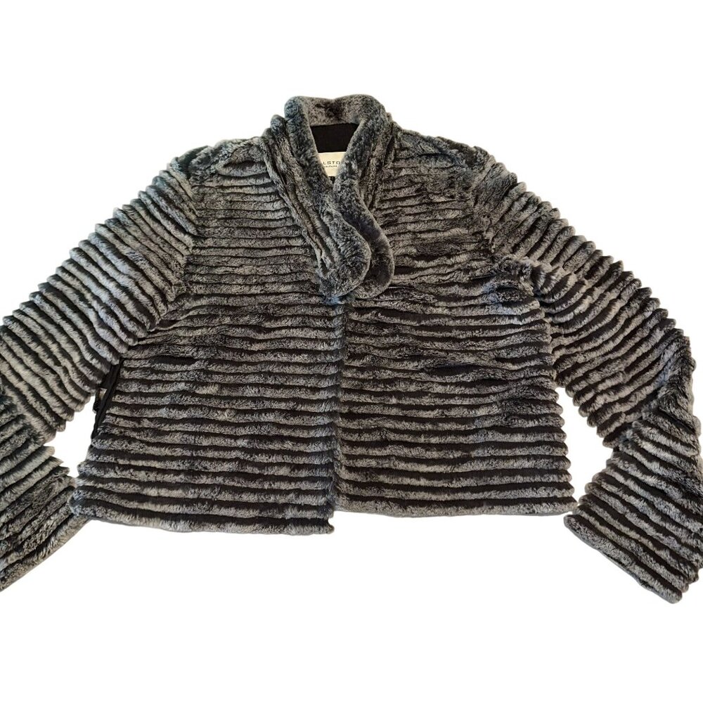 Halston Heritage Black Grey Rabbit Fur Reversible Jacket Women's Small S